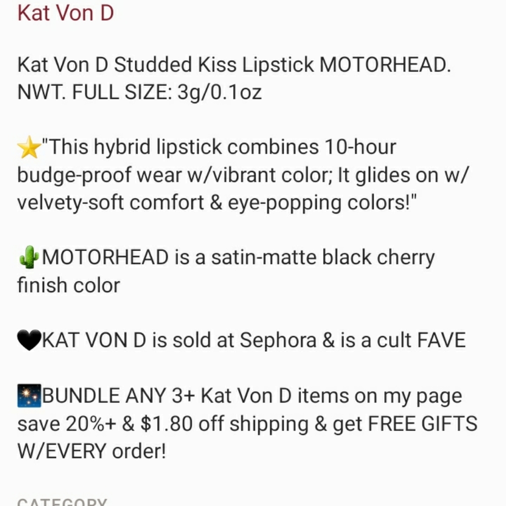🏜Kat Von D Motorhead studded lipstick NIB - Picture 2 of 6